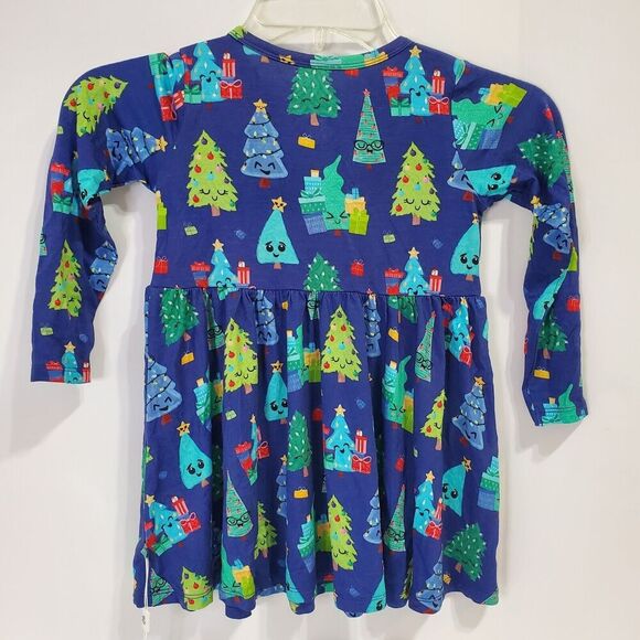 NEW Birdie Bean Girls Size 5T Dress Blue Smiling Christmas Tree Bamboo Viscose - Picture 7 of 8